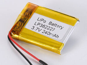 Buy LP362227 3.7V 240mAh Lithium Polymer Battery with High Energy Density 150-200 Wh/kg and Maximum Discharge Current 0.35A online manufacture