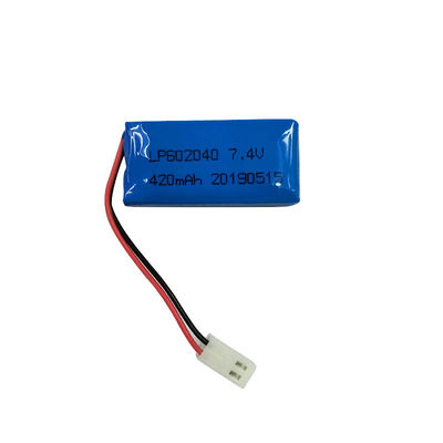 LP602040  7.4V  420MAH Lithium Polymer Battery with 0.2C Charging Current and PCM Included