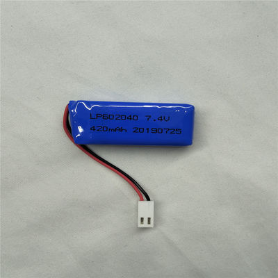 LP602040 7.4V 420mAh Lithium Polymer Battery with Safety Features Over Discharge Protection -20°C To 45°C