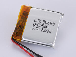 3.7V LP452526 260MAH Long-Lasting Li-ion Polymer Battery Energy Density 150-200 Wh/kg Discharging Temperature -20°C To 60°C