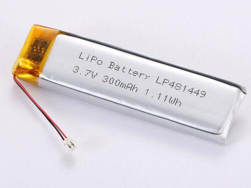 LP481449 3.7V 300MAH JST Discharge Connector High Capacity LiPo Pack for Professional Applications -20 To 45 Degrees Celsius