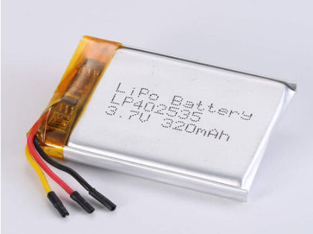 LP402535 3.7V 320MAH Li-ion Battery with 2 Hours Charging Time and Silver Foil And Transperant Pvc