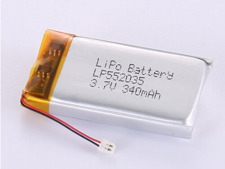 Low Temperature Li-Polymer Battery LP552035 3.7V 340MAH with Silver Foil and Transparent PVC Guarantee 12 Months One Year